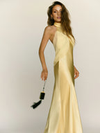 Yellow Dress Elegant High Neck Sleeveless Mermaid Prom Dress Backless Maxi Dress Backless Evening Dress