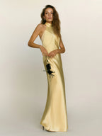 Yellow Dress Elegant High Neck Sleeveless Mermaid Prom Dress Backless Maxi Dress Backless Evening Dress
