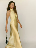 Yellow Dress Elegant High Neck Sleeveless Mermaid Prom Dress Backless Maxi Dress Backless Evening Dress