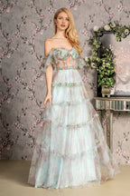 Dress Fashion A-Line Off the Shoulder Puff Sleeve Formal Dress Full Length Backless Prom Dress
