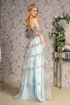 Dress Fashion A-Line Off the Shoulder Puff Sleeve Formal Dress Full Length Backless Prom Dress