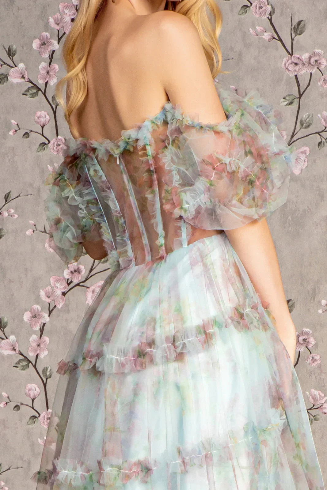 Dress Fashion A-Line Off the Shoulder Puff Sleeve Formal Dress Full Length Backless Prom Dress