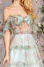 Dress Fashion A-Line Off the Shoulder Puff Sleeve Formal Dress Full Length Backless Prom Dress