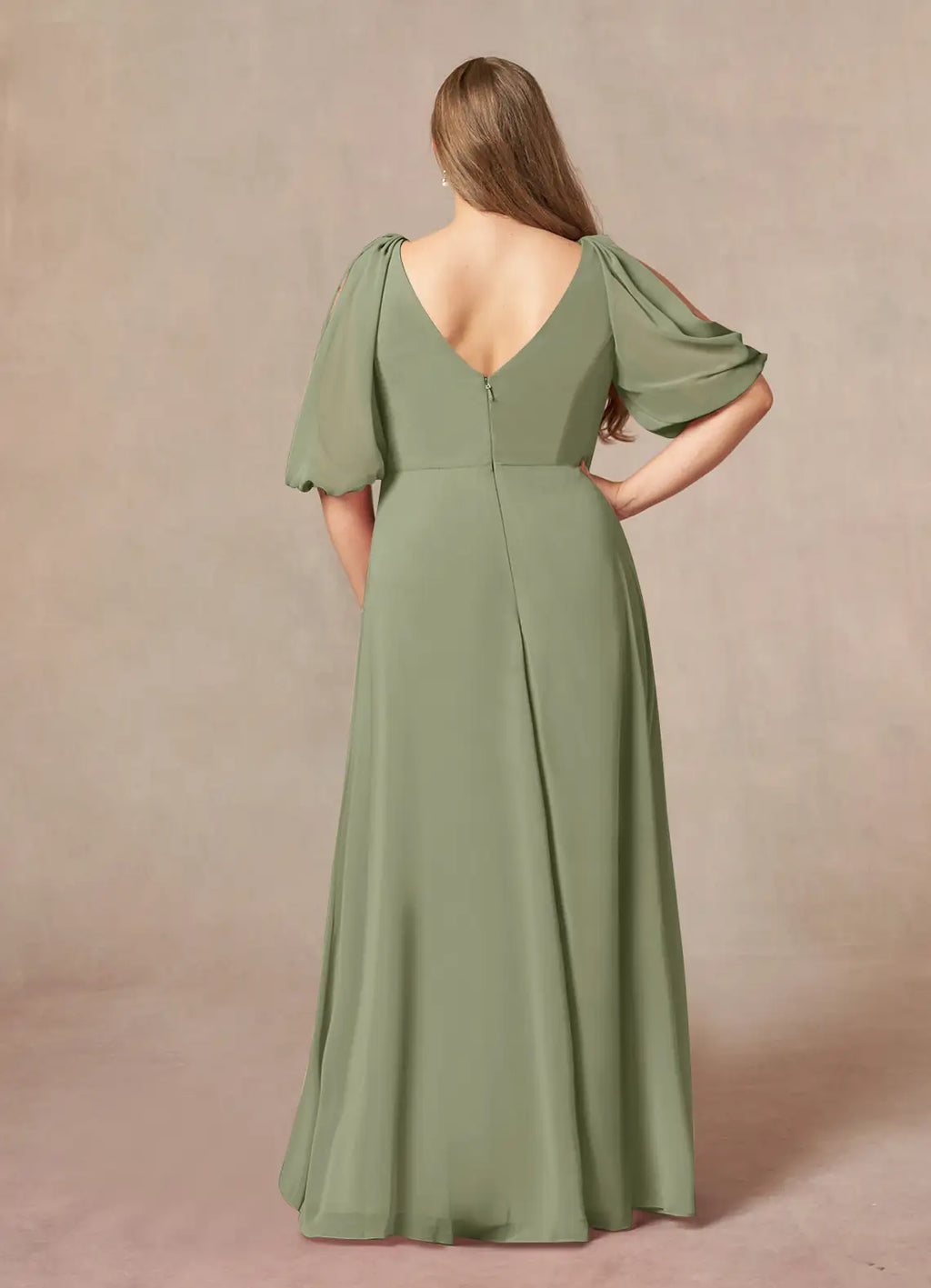 Dress Fashion A-Line V-Neck Ruched Dress Floor-Length Plus Size Mother Of The Bride Dress Puff Sleeve V Back Mother of the Bride Dress