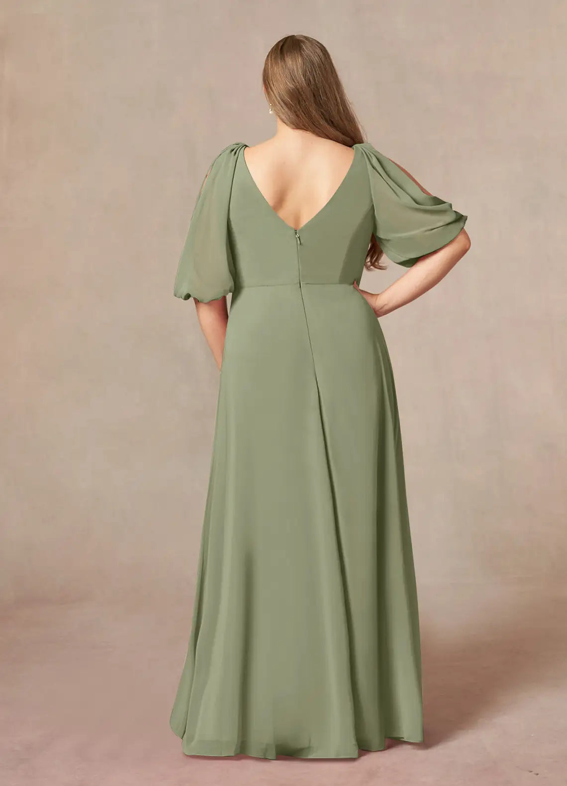 Dress Fashion A-Line V-Neck Ruched Dress Floor-Length Plus Size Mother Of The Bride Dress Puff Sleeve V Back Mother of the Bride Dress