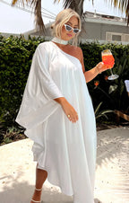 Dress Fashion Asymmetrical Neck One Shoulder Maxi Dress Column Solid Color Irregular Back Prom Dress With Scarf