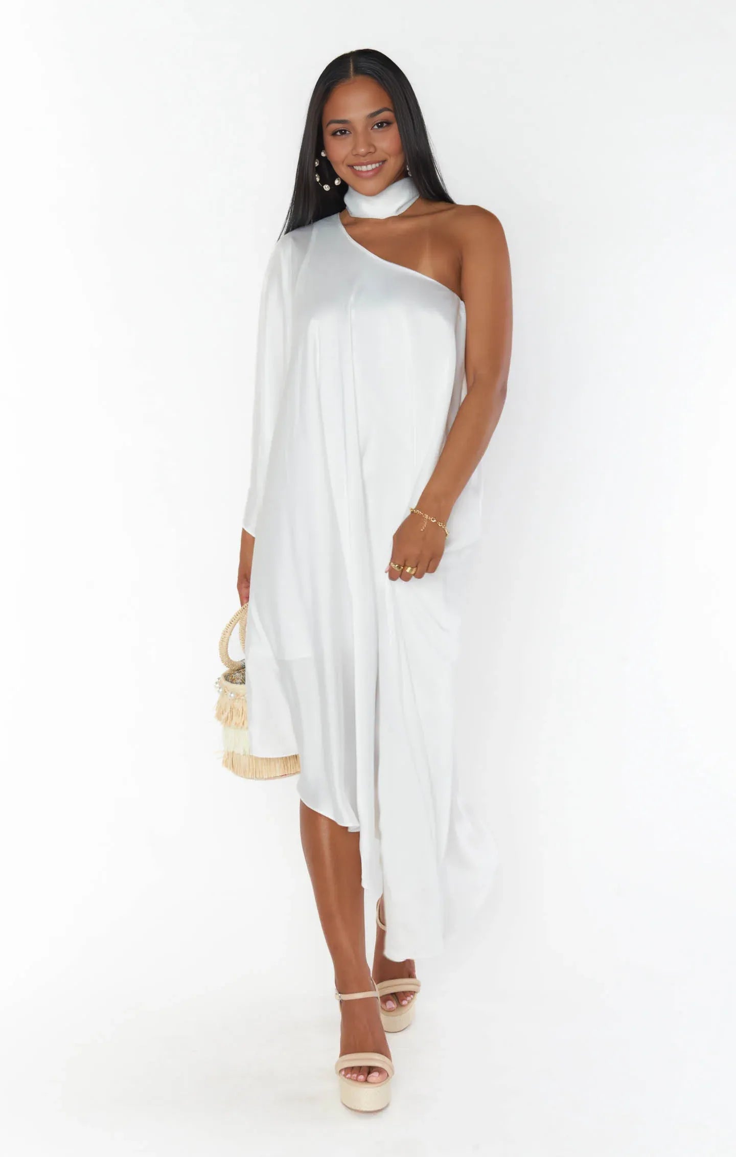 Dress Fashion Asymmetrical Neck One Shoulder Maxi Dress Column Solid Color Irregular Back Prom Dress With Scarf