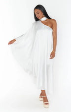 Dress Fashion Asymmetrical Neck One Shoulder Maxi Dress Column Solid Color Irregular Back Prom Dress With Scarf