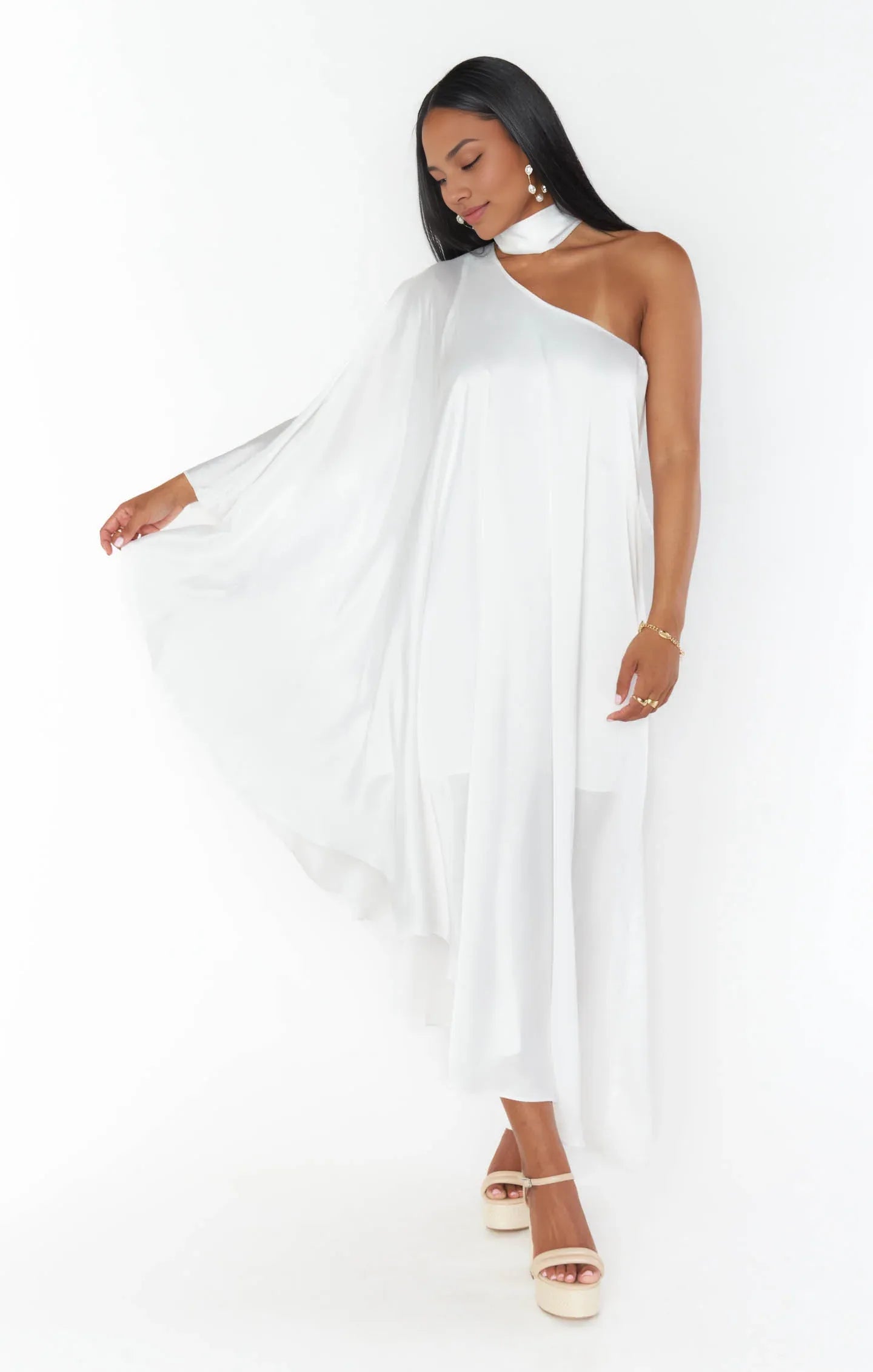 Dress Fashion Asymmetrical Neck One Shoulder Maxi Dress Column Solid Color Irregular Back Prom Dress With Scarf