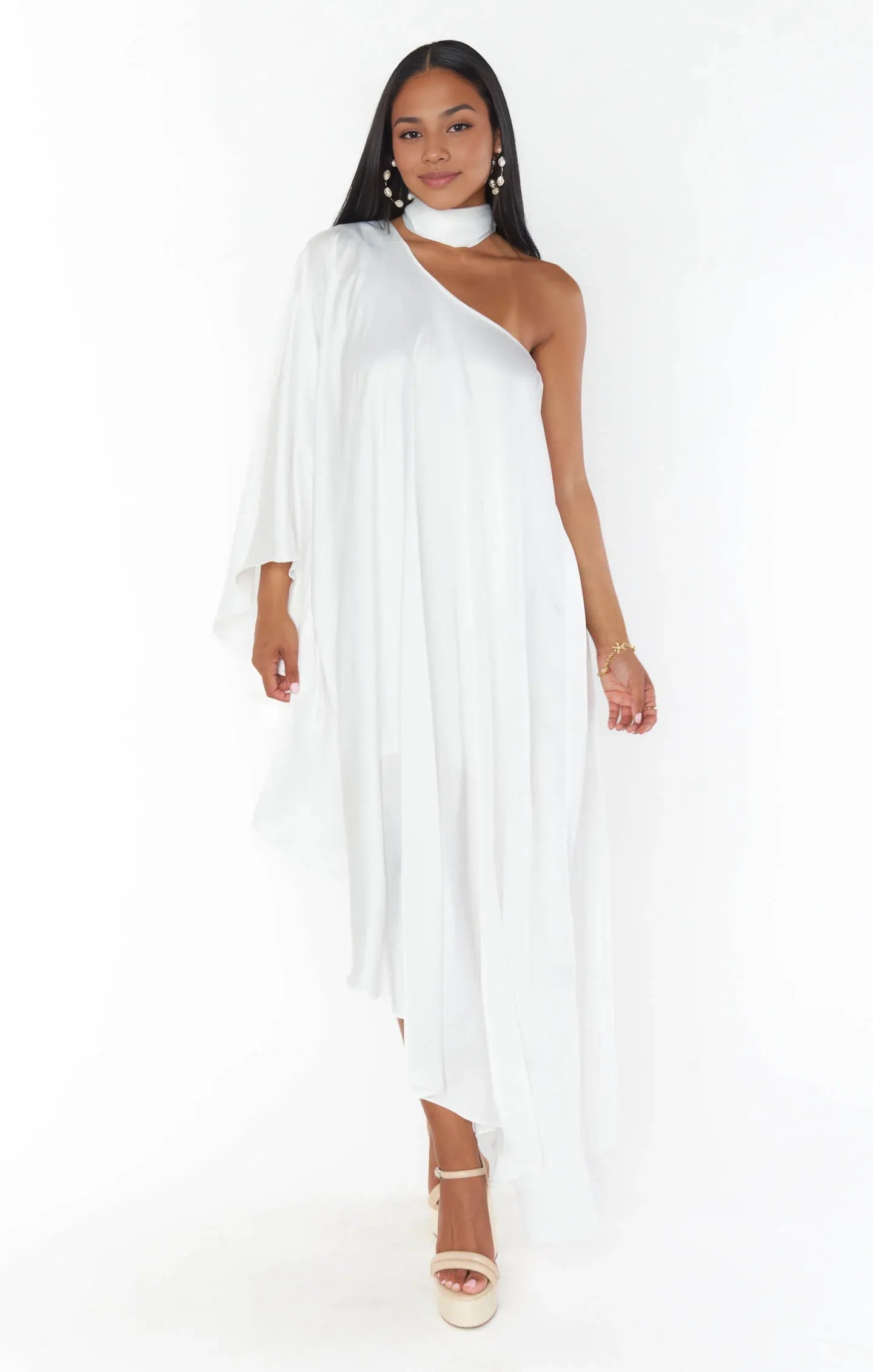 Dress Fashion Asymmetrical Neck One Shoulder Maxi Dress Column Solid Color Irregular Back Prom Dress With Scarf
