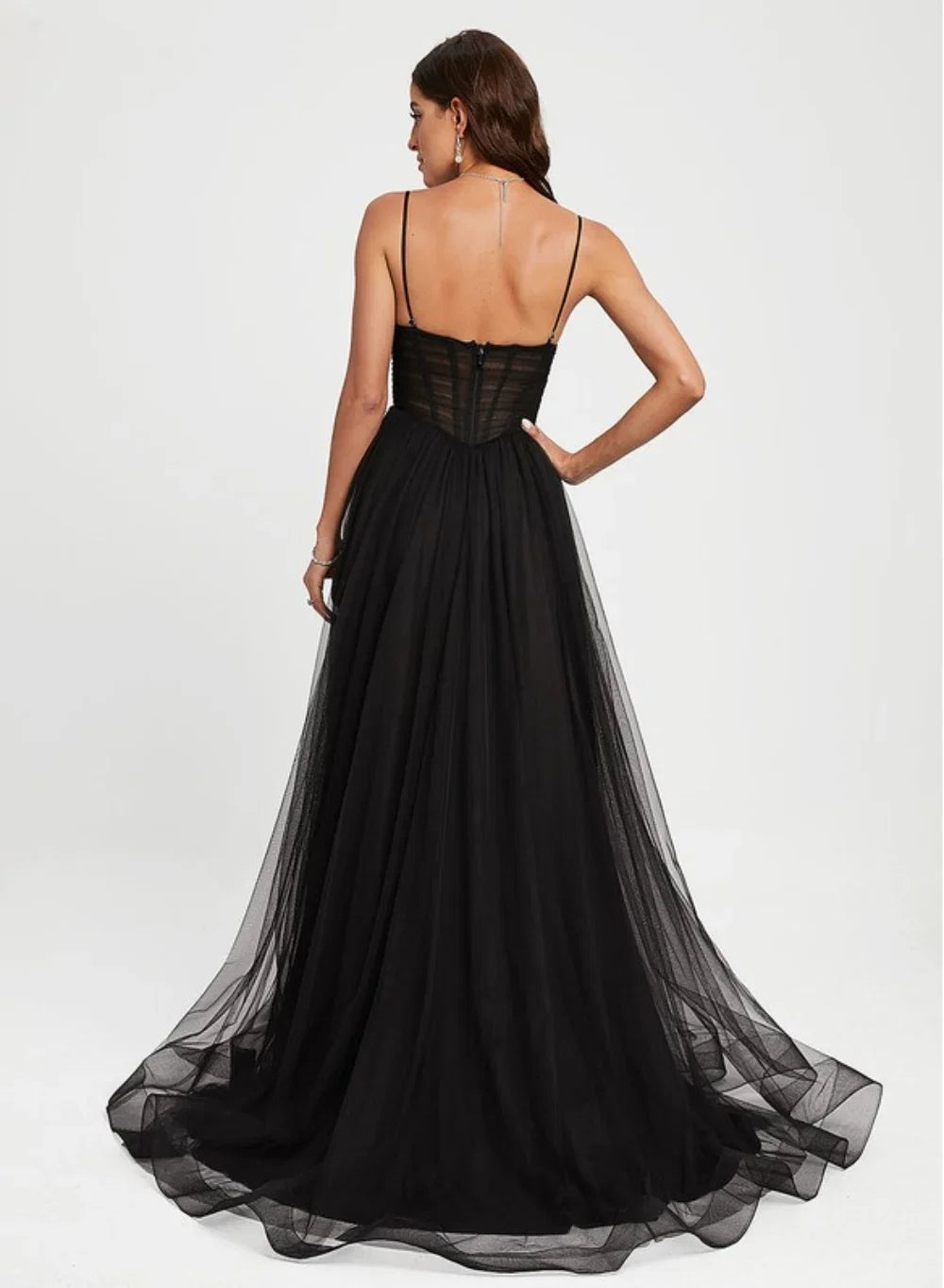 Dress Fashion Ball-Gown/Princess V-Neck Sweep Train Prom Dresses With Pleated Backless Sleeveless Maxi Dress
