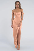 Dress Fashion Cowl Neck Off The Shoulder Sleeve Open Back Evening Dress Bridesmaid Dress Floor-Length Sheath Slit Prom Dress