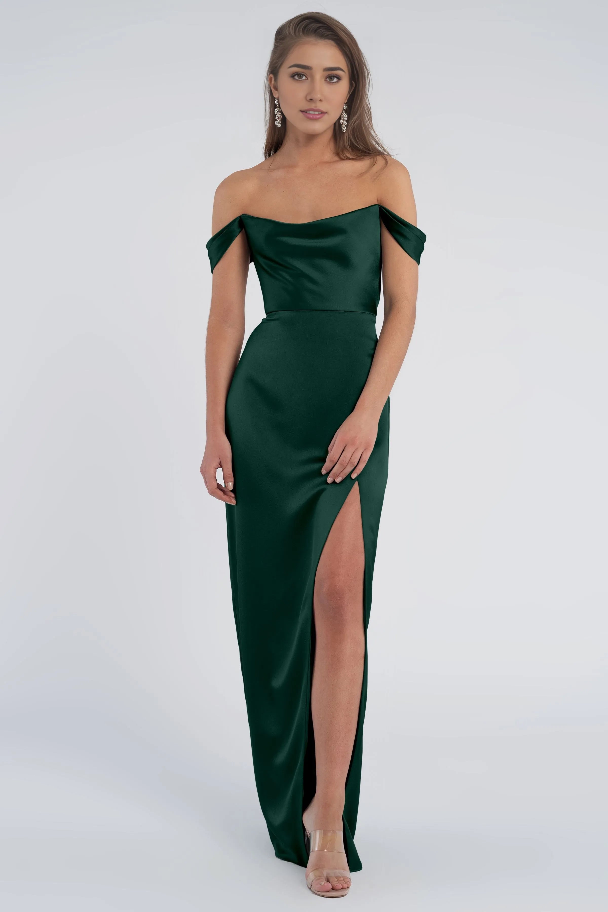 Dress Fashion Cowl Neck Off The Shoulder Sleeve Open Back Evening Dress Bridesmaid Dress Floor-Length Sheath Slit Prom Dress