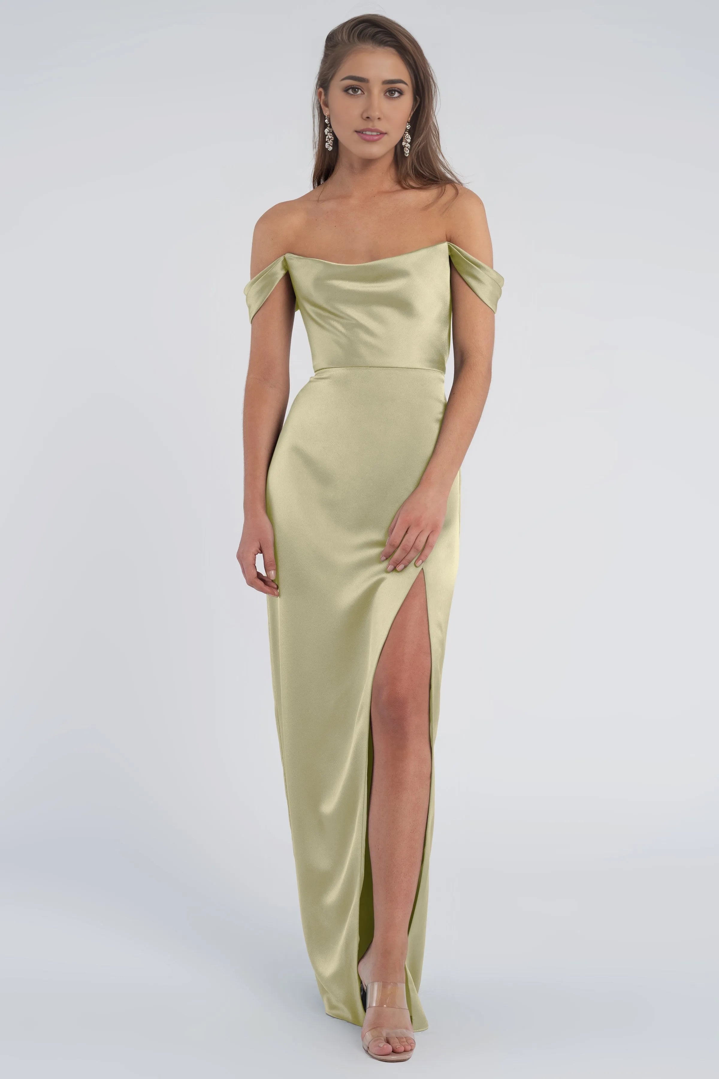 Dress Fashion Cowl Neck Off The Shoulder Sleeve Open Back Evening Dress Bridesmaid Dress Floor-Length Sheath Slit Prom Dress