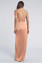 Dress Fashion Cowl Neck Off The Shoulder Sleeve Open Back Evening Dress Bridesmaid Dress Floor-Length Sheath Slit Prom Dress