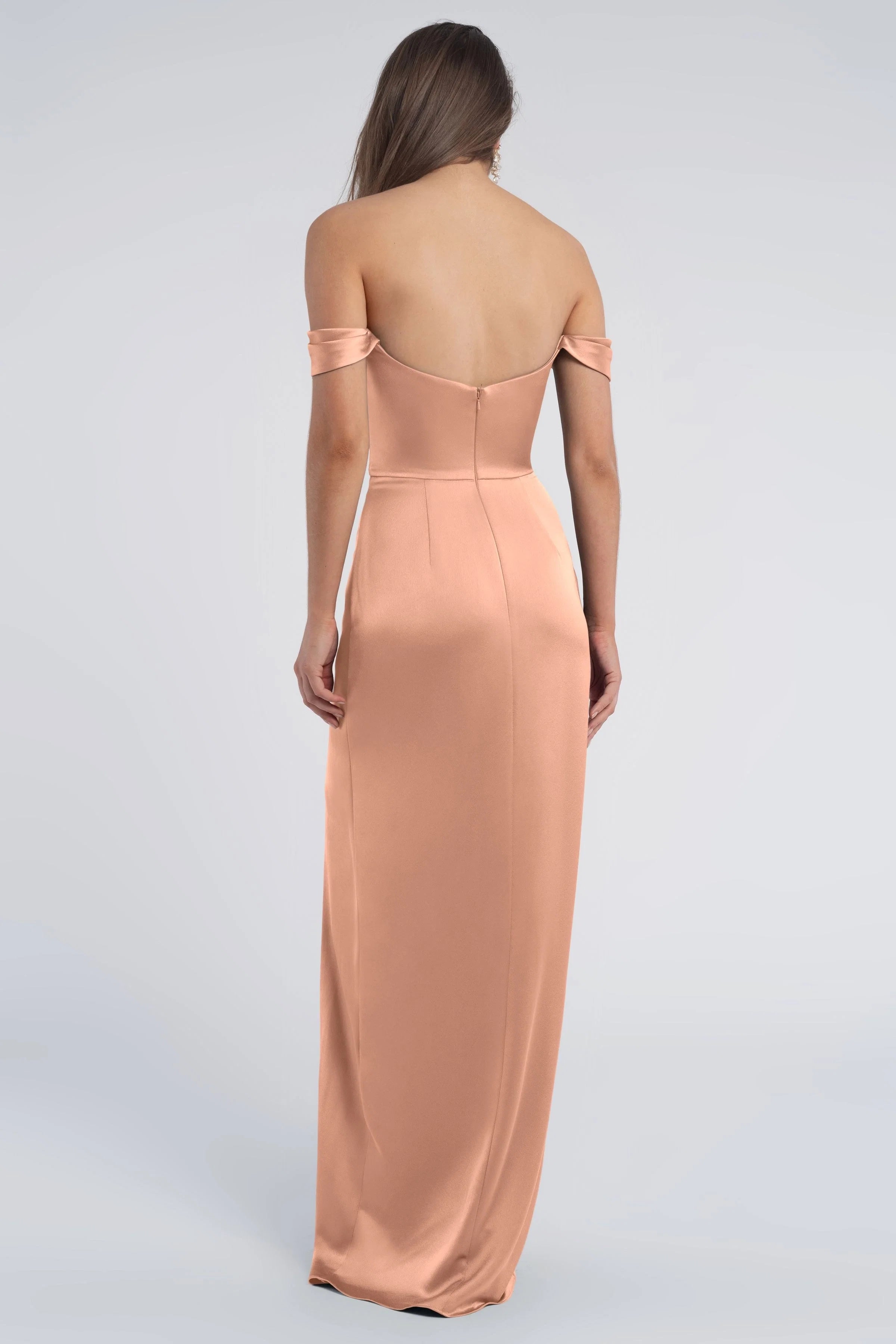 Dress Fashion Cowl Neck Off The Shoulder Sleeve Open Back Evening Dress Bridesmaid Dress Floor-Length Sheath Slit Prom Dress