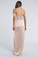 Dress Fashion Cowl Neck Off The Shoulder Sleeve Open Back Evening Dress Bridesmaid Dress Floor-Length Sheath Slit Prom Dress