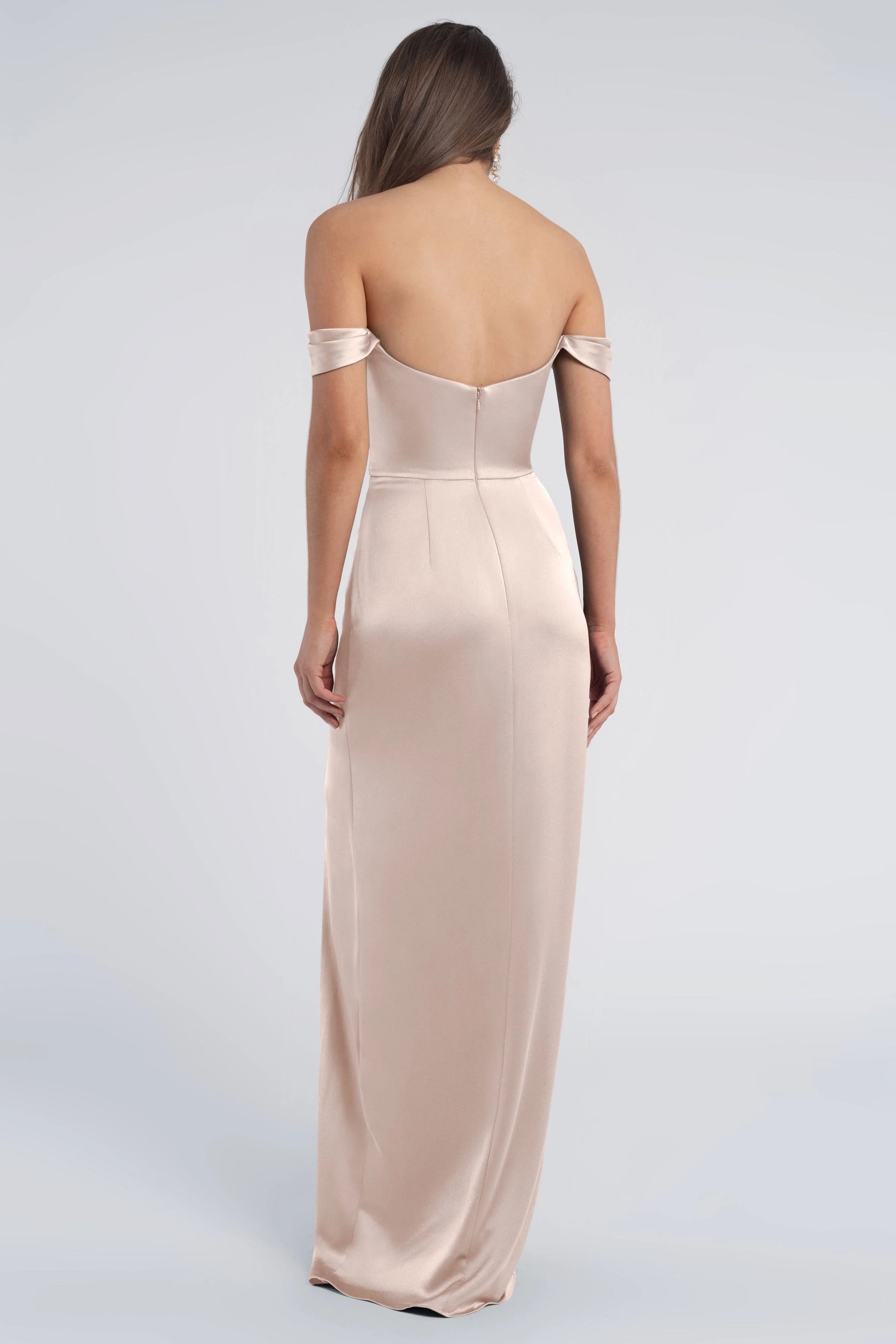 Dress Fashion Cowl Neck Off The Shoulder Sleeve Open Back Evening Dress Bridesmaid Dress Floor-Length Sheath Slit Prom Dress