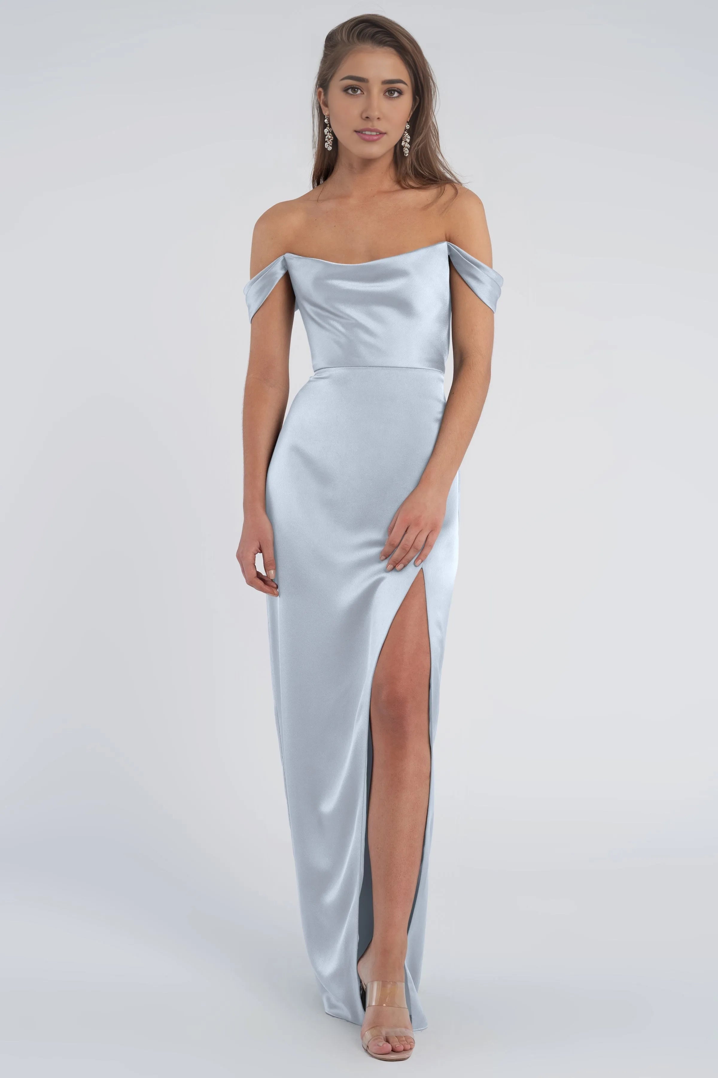 Dress Fashion Cowl Neck Off The Shoulder Sleeve Open Back Evening Dress Bridesmaid Dress Floor-Length Sheath Slit Prom Dress