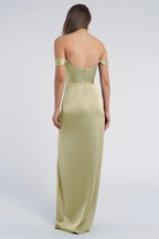 Dress Fashion Cowl Neck Off The Shoulder Sleeve Open Back Evening Dress Bridesmaid Dress Floor-Length Sheath Slit Prom Dress