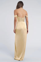 Dress Fashion Cowl Neck Off The Shoulder Sleeve Open Back Evening Dress Bridesmaid Dress Floor-Length Sheath Slit Prom Dress
