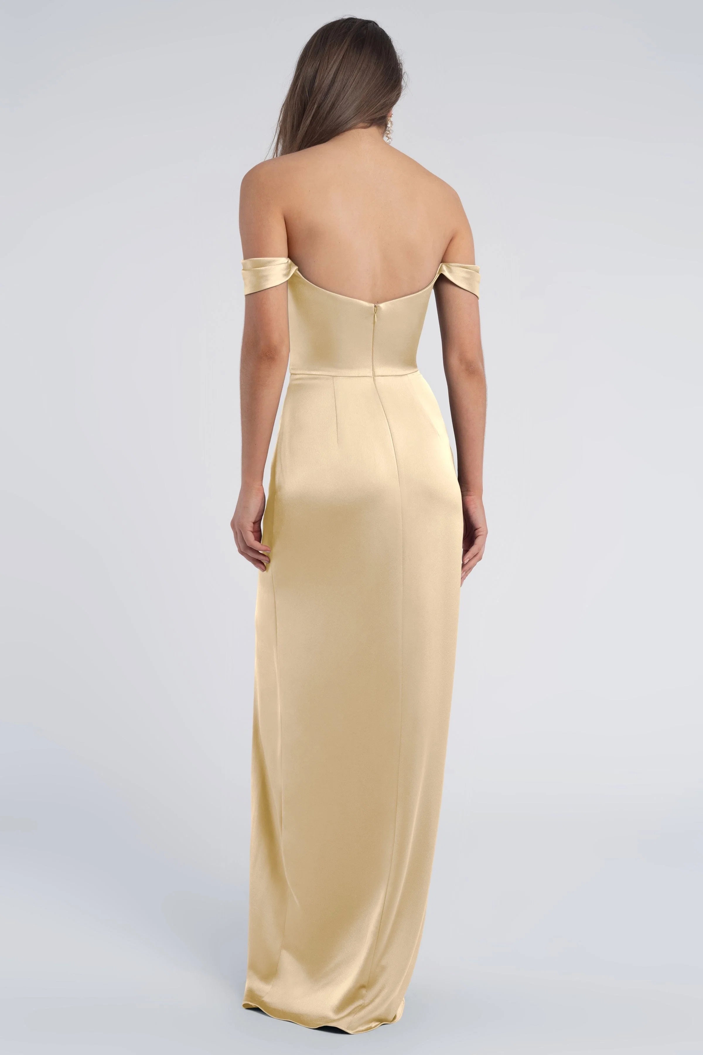 Dress Fashion Cowl Neck Off The Shoulder Sleeve Open Back Evening Dress Bridesmaid Dress Floor-Length Sheath Slit Prom Dress
