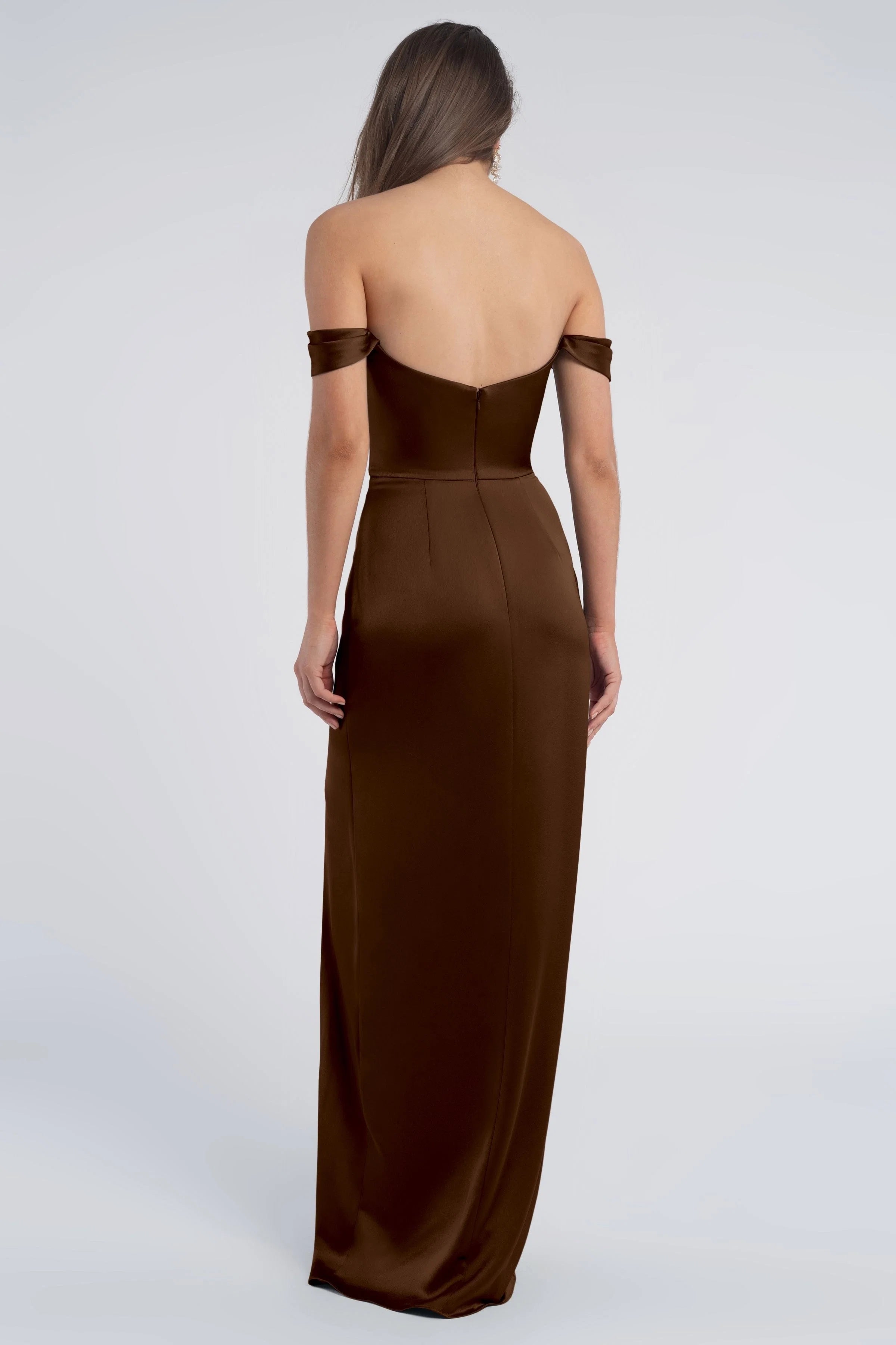 Dress Fashion Cowl Neck Off The Shoulder Sleeve Open Back Evening Dress Bridesmaid Dress Floor-Length Sheath Slit Prom Dress