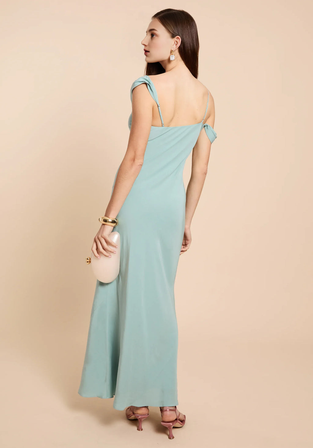 Dress Fashion Irregular Straps Evening Dress Sleeveless Open Back Solid Color Sheath Prom Dress