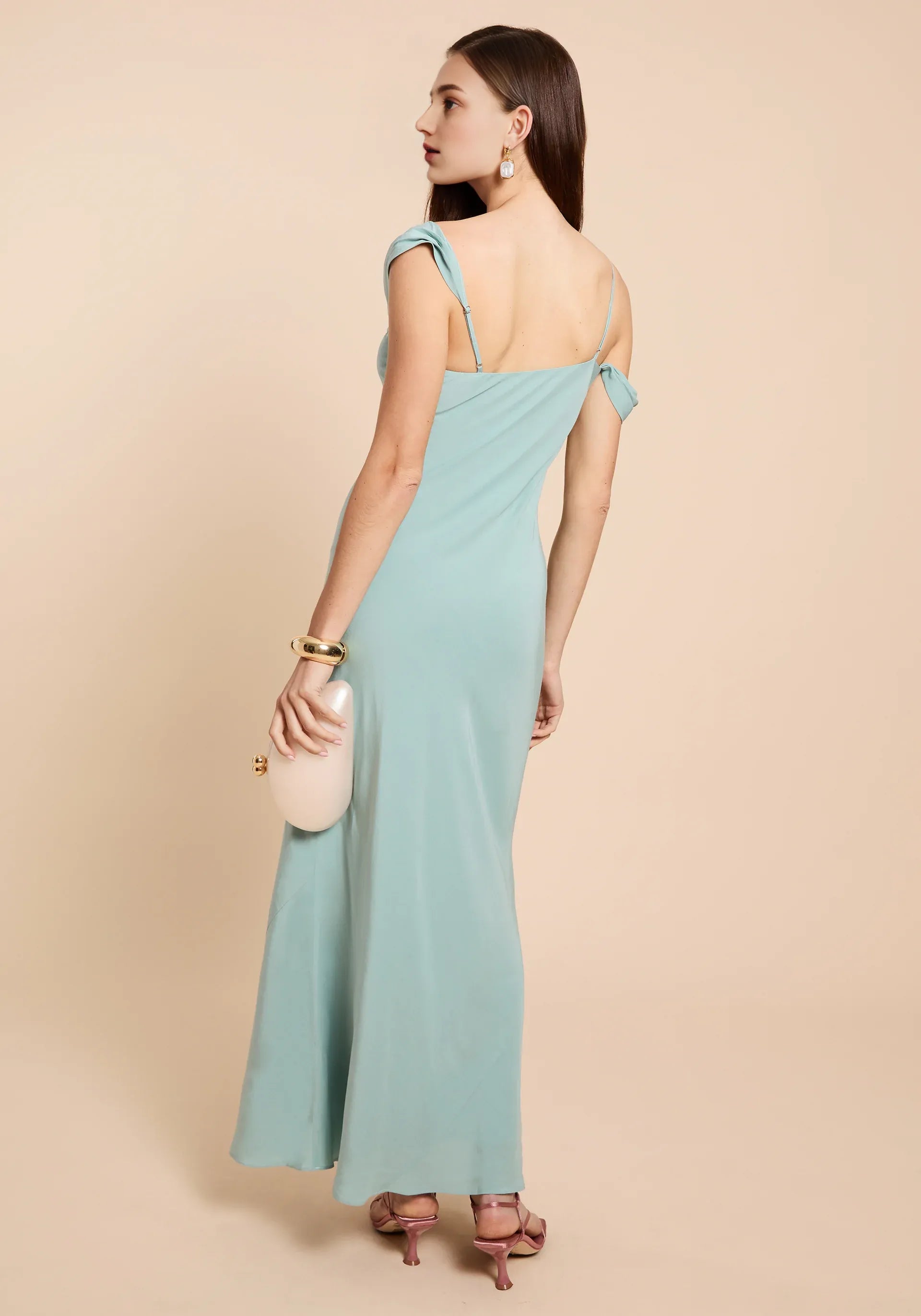 Dress Fashion Irregular Straps Evening Dress Sleeveless Open Back Solid Color Sheath Prom Dress