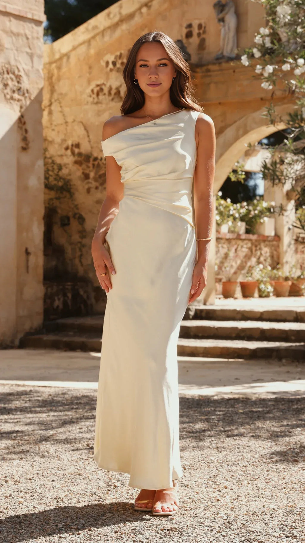 Yellow Dress Fashion Off Shoulder Maxi Dress Mermaid Sleeveless Solid Color Sheath Full Coverage Prom Dress