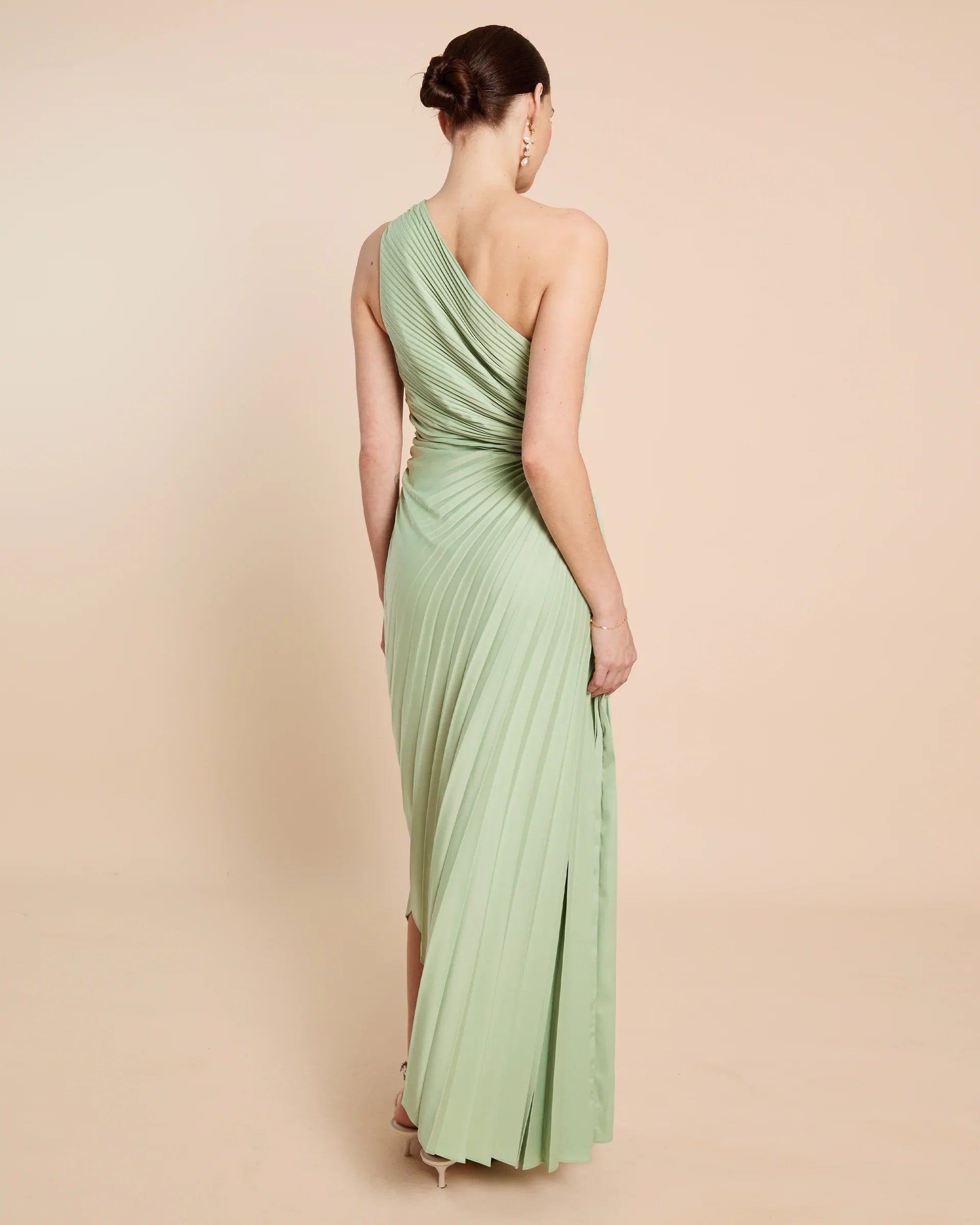 Dress Fashion One Shoulder Evening Dress Sleeveless Cutout Waist Solid Color A-line Prom Dress