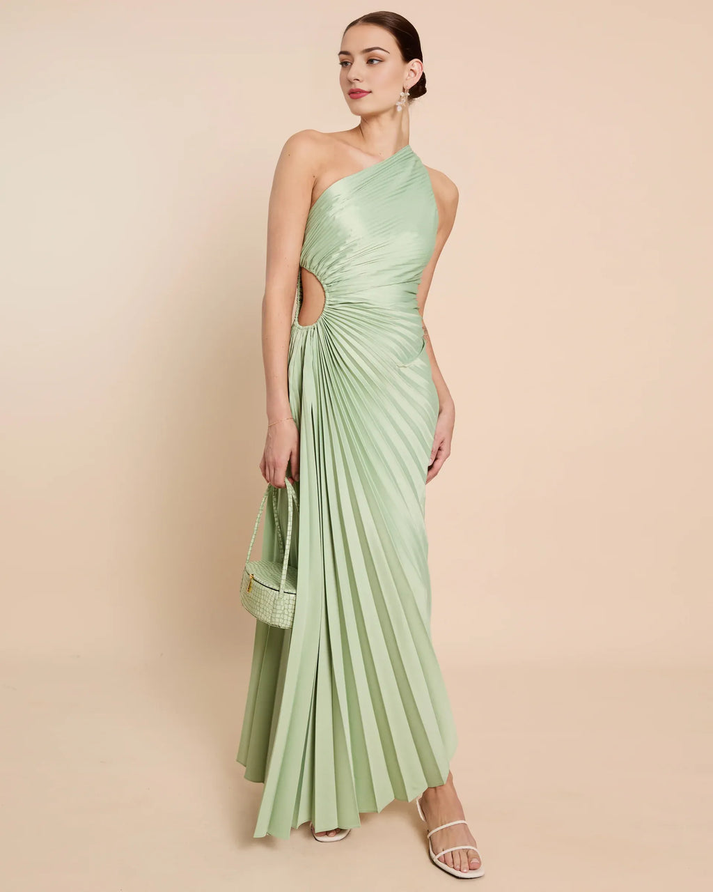 Dress Fashion One Shoulder Evening Dress Sleeveless Cutout Waist Solid Color A-line Prom Dress