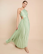 Dress Fashion One Shoulder Evening Dress Sleeveless Cutout Waist Solid Color A-line Prom Dress