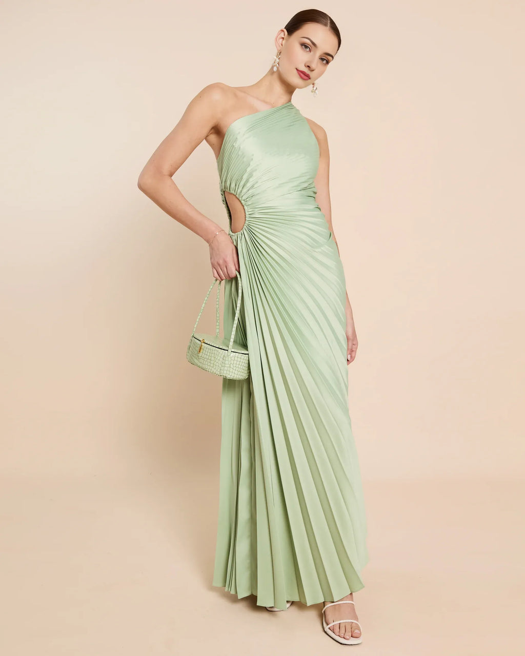 Dress Fashion One Shoulder Evening Dress Sleeveless Cutout Waist Solid Color A-line Prom Dress