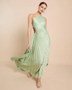 Dress Fashion One Shoulder Evening Dress Sleeveless Cutout Waist Solid Color A-line Prom Dress