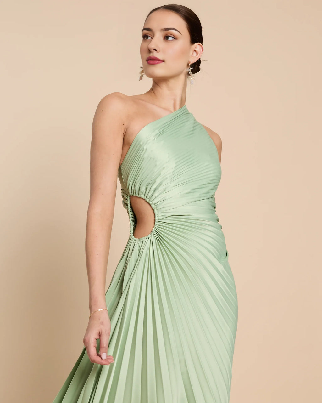 Dress Fashion One Shoulder Evening Dress Sleeveless Cutout Waist Solid Color A-line Prom Dress