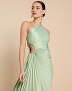 Dress Fashion One Shoulder Evening Dress Sleeveless Cutout Waist Solid Color A-line Prom Dress