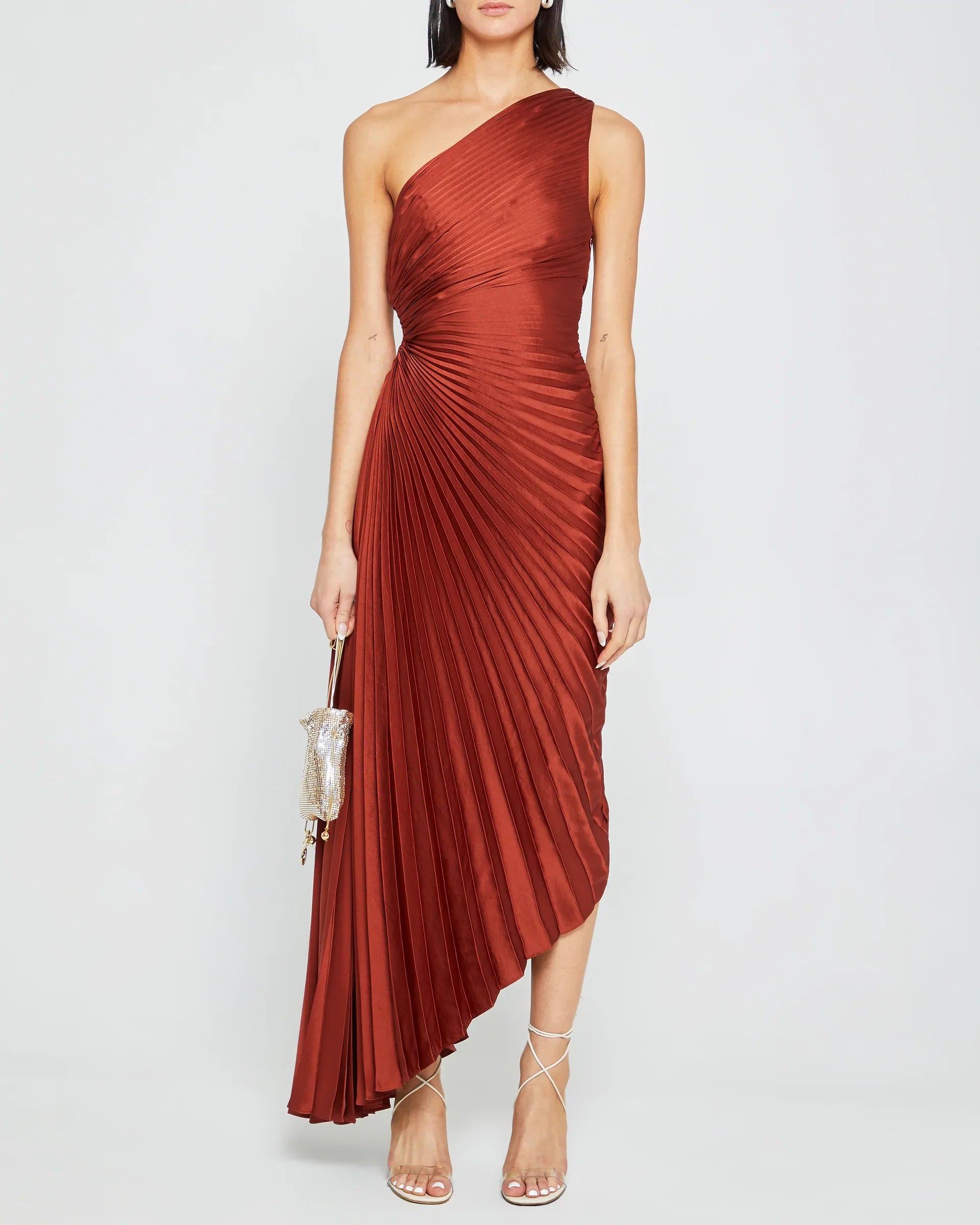 Dress Fashion One Shoulder Evening Dress Sleeveless Cutout Waist Solid Color A-line Prom Dress