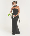 Dress Fashion Pleated Strapless Bridesmaid Dress Maxi Dress Backless Solid Color Sleeveless Prom Dress With Scarf