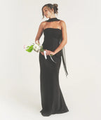 Dress Fashion Pleated Strapless Bridesmaid Dress Maxi Dress Backless Solid Color Sleeveless Prom Dress With Scarf