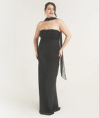 Dress Fashion Pleated Strapless Bridesmaid Dress Maxi Dress Backless Solid Color Sleeveless Prom Dress With Scarf