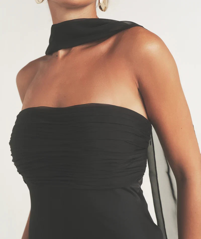 Dress Fashion Pleated Strapless Bridesmaid Dress Maxi Dress Backless Solid Color Sleeveless Prom Dress With Scarf