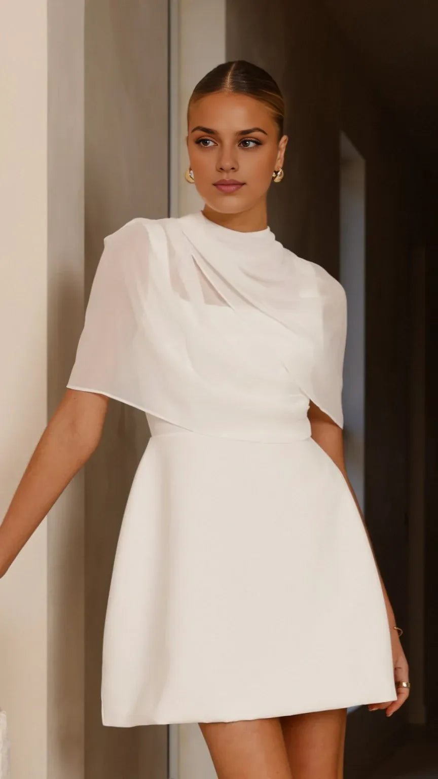 White Dress Fashion Regular Straps Mini Dress A-line Backless Solid Color Sleeveless Homecoming Dress