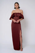 Dress Fashion Strapless Neck With Ruffle Evening Dress Bridesmaid Dress Slim Floor-Length Side Slit Prom Dress