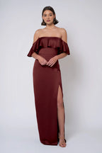 Dress Fashion Strapless Neck With Ruffle Evening Dress Bridesmaid Dress Slim Floor-Length Side Slit Prom Dress