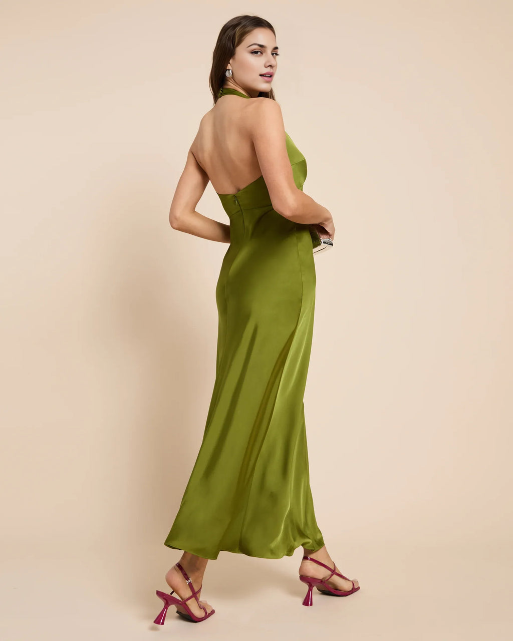 Dress Fashion Sheath Ankle-Length Sleeveless Party Dresses Halter Neck Solid Color Open Back Evening Dress