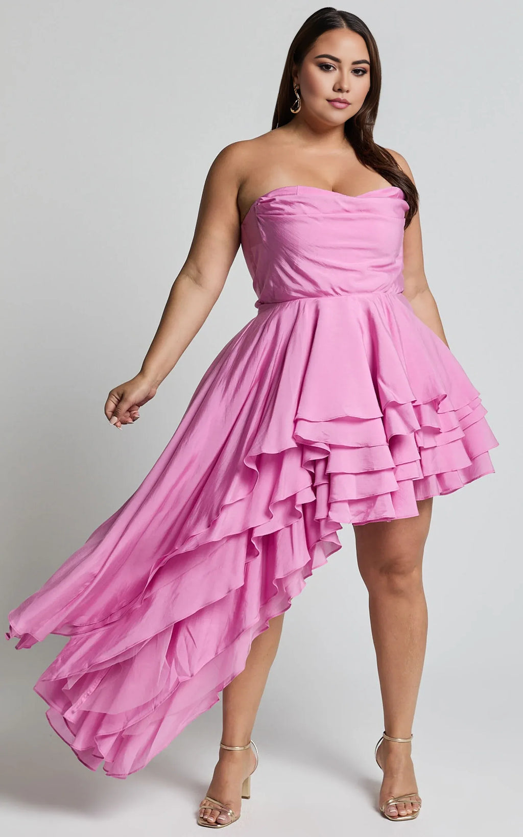 Pink Dress Fashion Strapless Asymmetrical Tie Mini Cocktail Dresses Pink A-Line Sleeveless Solid Color Homecoming Dress