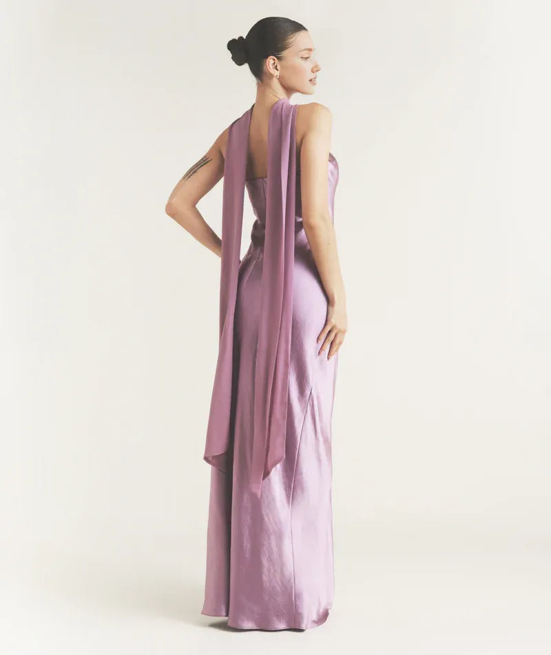 Dress Fashion Strapless Neck Bridesmaid Dress Maxi Dress Backless Solid Color Sleeveless Prom Dress With Scarf