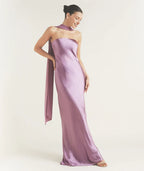 Dress Fashion Strapless Neck Bridesmaid Dress Maxi Dress Backless Solid Color Sleeveless Prom Dress With Scarf