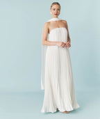 Dress Fashion Strapless Pleated Bandeau Maxi Dress A-Line Solid Color Sleeveless Wedding Dress